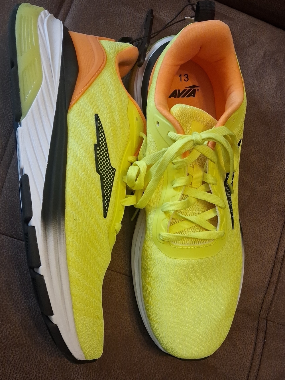 Avia Hypersonic Men's Neon Yellow Running Sneakers with Orange Accents Size 13